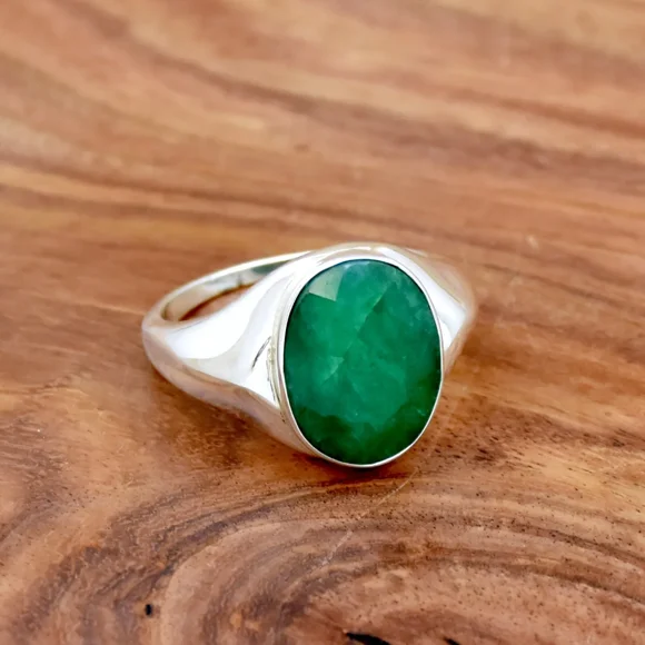 Emerald Ring Men's Ring Lab Created 925 Sterling Silver Ring