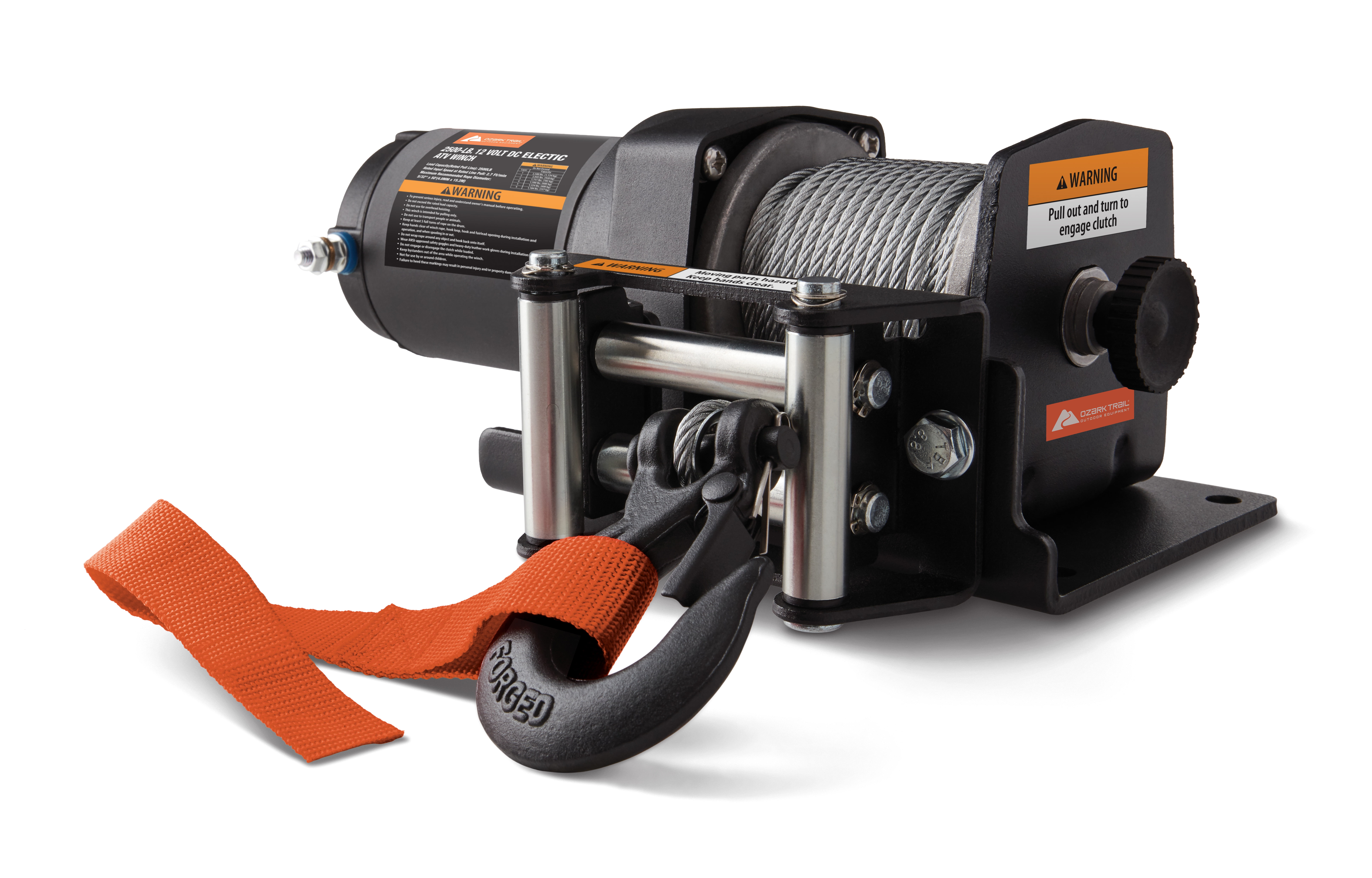 Ozark Trail 2500 lb 12V DC Electric ATV Winch with 50ft. Steel Rope Mounting Bracket, Black