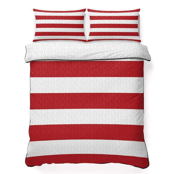 Twin XL Quilt Set, Christmas Red White Striped Lightweight Quilt Sets Summer Comforter Coverlets with 2 Pillow Shams, Modern Stripes Breathable 3 Piece Bedding Set for All Seasons
