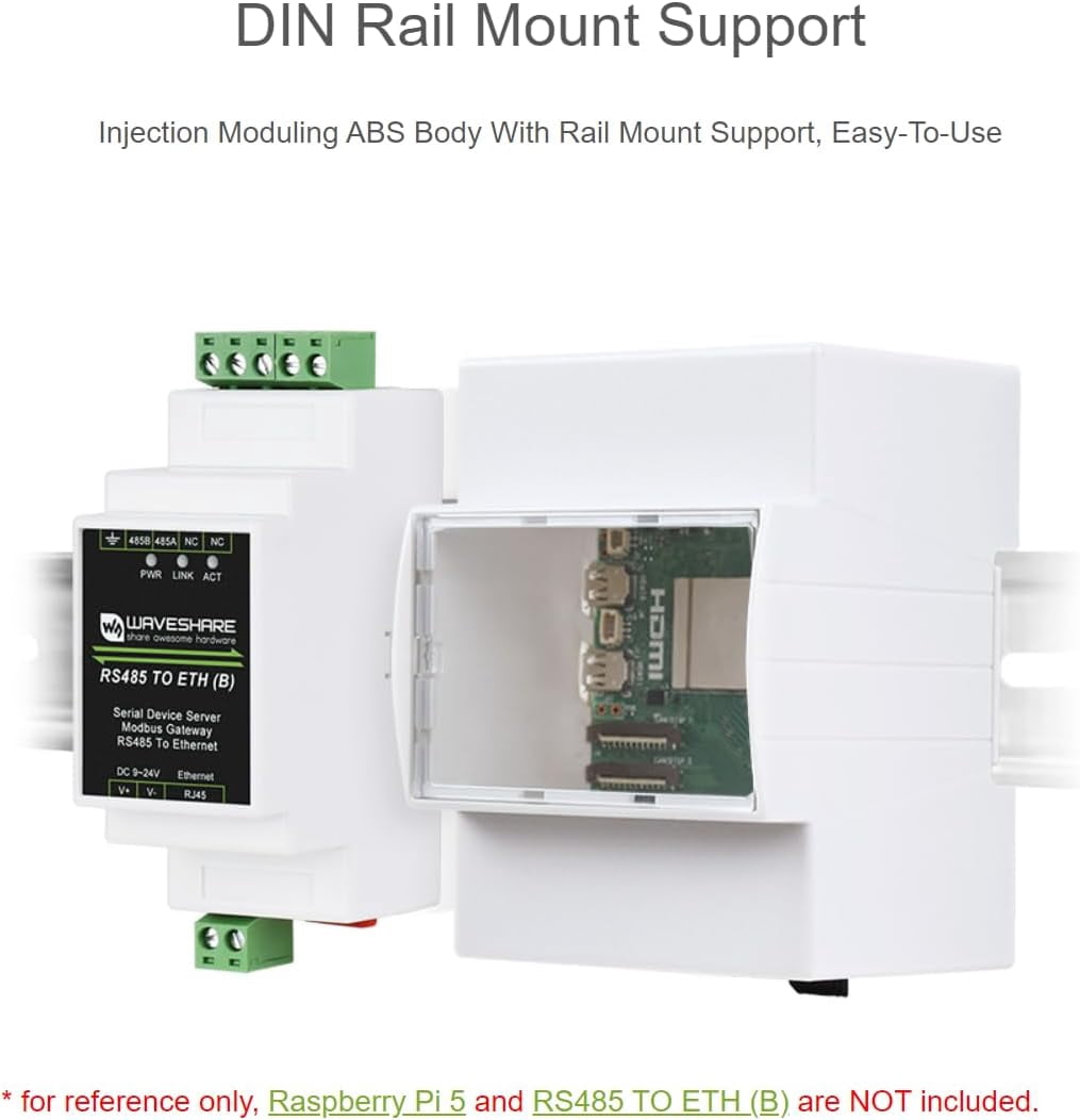 for 5 Case,DIN Rail ABS Case for 5, Compatible with Raspbeery Pi Expansion Board PoE HAT (F), RS485 CAN HAT, 2-CH RS485 HAT