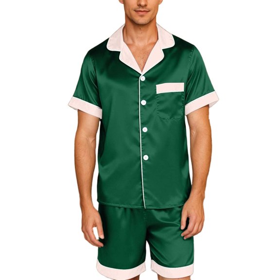 Elegant Satin Pajama Set Short Sleeve Button Down Top And Soft Shorts For Home Relaxation Cozy Nightwear Comfort