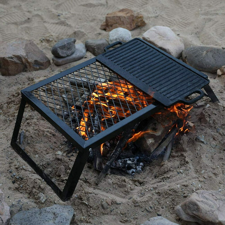 Elk Portable Outdoor Folding Campfire Grill Heavy Duty Stainless Steel Cooking Grate for Camping and Outdoors, Black
