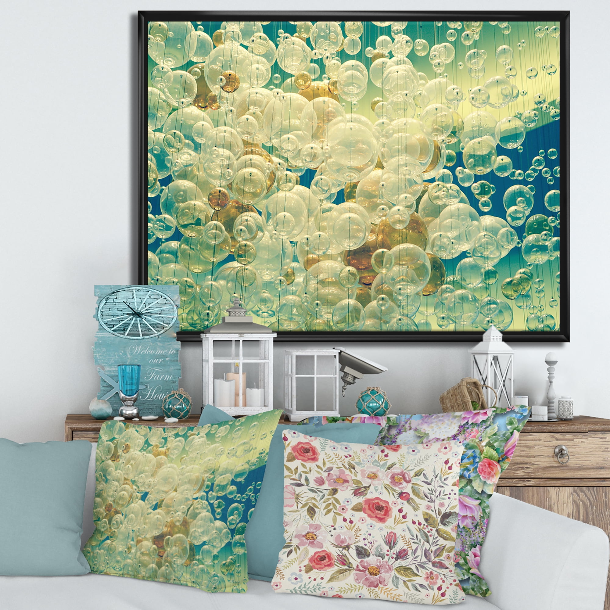 Designart 'Chandelier In The Form of Balls Abstract Art I' Modern Framed Canvas Wall Art Print
