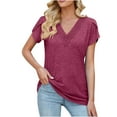 thumbnail image 2 of Summer Fashion Plus Size Tops for Womens 2025 Casual V-Neck Sleeve Patchwork Solid Color Loose T-Shirt Top, 2 of 7