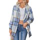 thumbnail image 1 of Abrigo a cuadros para mujer, chaqueta con botones y capucha, ajuste holgado, informal, a la moda, para otoño e invierno, azul claro M, 1 of 6