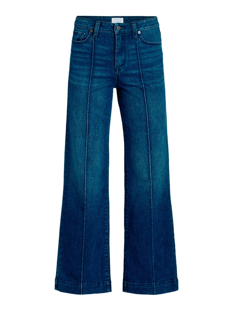 【Anyone more】Tsuri Wide Long Denim Pants Time and Tru Women's Wide Leg Jeans with Seam Details
