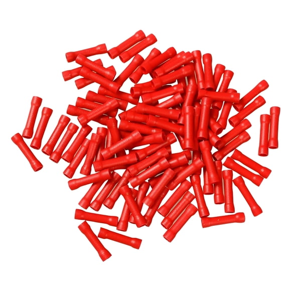 HBMYN 100Pcs Red 22-18 Gauge AWG Ga Wire Butt Connectors Vinyl Car Radio Terminals Wire Terminal Connectors