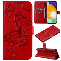 TECH CIRCLE Galaxy A54 5G Wallet Case,Butterfly Embossed PU Leather Flip case Cover Stand Feature with Wrist Strap and Card Holder Protective Phone Case for Samsung Galaxy A54 5G 6.4 inch 2023,Red