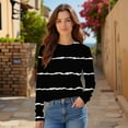 thumbnail image 3 of Women's Black White Striped Print Raglan Sleeve Round Neck Sweatshirt, Long Sleeve Soft Rayon Blend Pullover Top with Loose Fit for Fall Season, Casual Streetwear and Legging Pairing Outfits Black L, 3 of 8