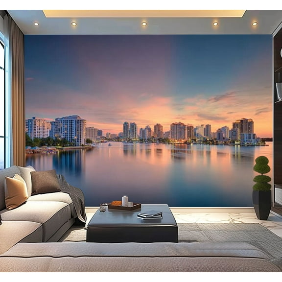 Peel and Stick Wallpaper Waterproof Sarasota Florida skyline bay dawn Wall Mural Decor Self Adhesive and Removable 100in x 144in