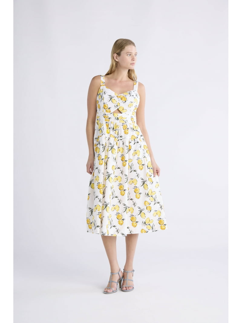 cotton lemon print dress Lemon Print Cotton Mini Dress S / Yellow