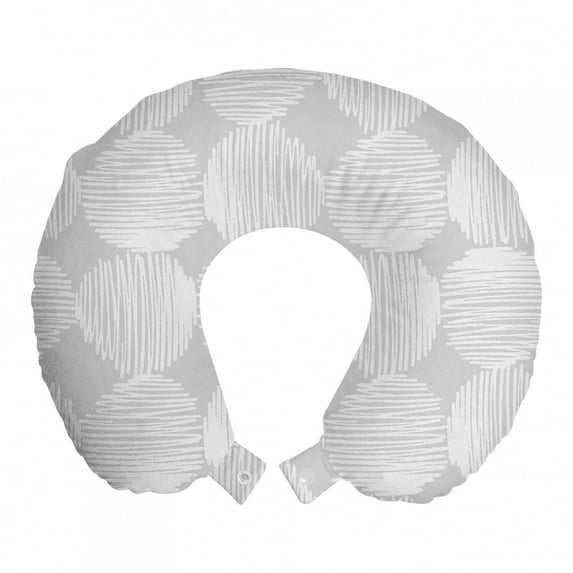 Geometric Travel Pillow Neck Rest, Neutral Scribble Effect Hand Drawn Style Rounds with Symmetric Repetition, Memory Foam Traveling Accessory Airplane and Car, 12", Pale Grey White, by Ambesonne
