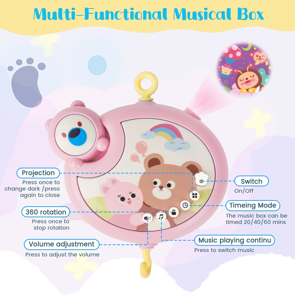 Xueyu Musical Animal Crib Mobile with Soothing Music, Starry