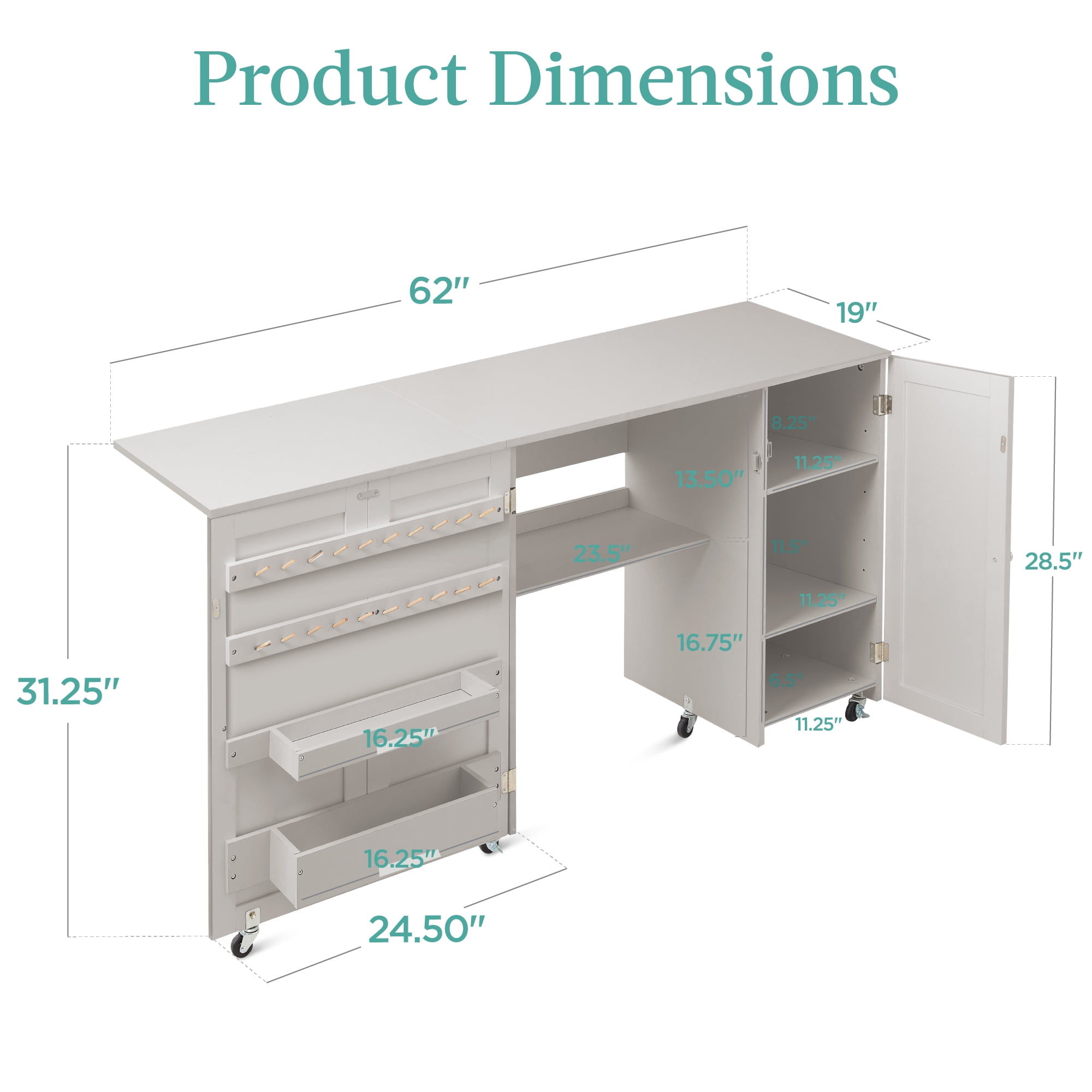 Best Choice Products Large Portable Multipurpose Folding Sewing Table w/ Magnetic Doors, Craft Storage - Gray