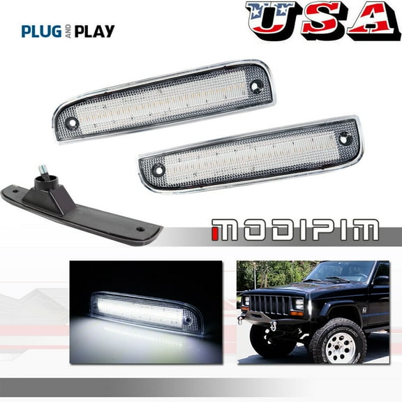 Clear Lens Side Marker Corner LED White Parking Lights for 1997-01 for Jeep Cherokee -