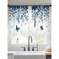 thumbnail image 2 of Blue Spring Botanical Sheer Curtains 54 Inch Length 2 Panels Set, Weeping Eucalyptus Butterfly Voile Window Treatment Rod Pocket Short Kitchen Curtains Drapes for Bedroom 52"x54"x2, 2 of 7