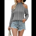 thumbnail image 3 of Suéteres de Cuello Alto con Hombros Descubiertos para Mujer, Jerseys de Punto Suave de Larga para Otoño, Jersey Sexy. Gris L, 3 of 8