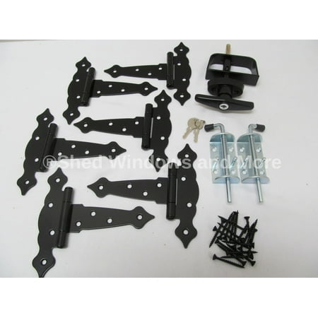 Shed Door Hardware Kit, T Hinges 6" Fancy Decorative 