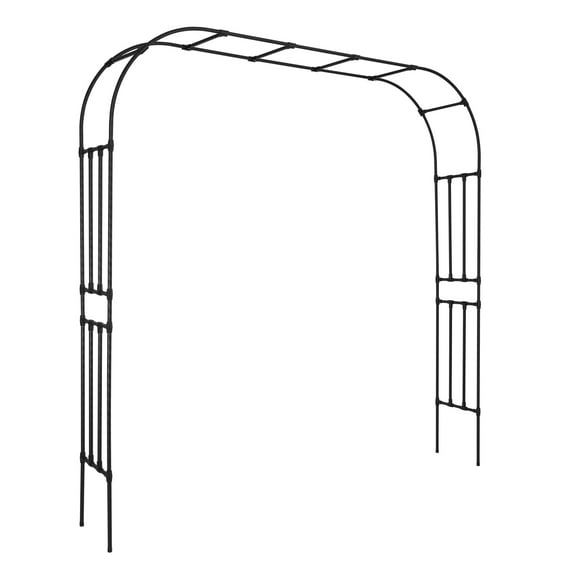 KFFKFF Metal Garden Arbor, 94.5 (H) x 98.5 (W) x 15.8 (D) in Archway, Durable Outdoor Trellis with Ground Stakes, Simple Assembly, Pergola Arch for Climbing Plants, Lawn, Yard, or Event Decoration
