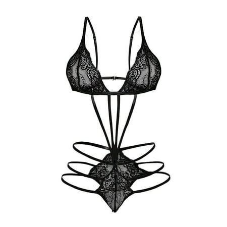 

sebtyili women s lingerie lace strap adjustable steel ring three point suit