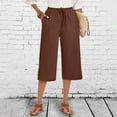 thumbnail image 3 of HADST Women's Drawstring Waist Cotton Capri Pants with Knot Detail High Waist Lightweight Loose Fit Trousers for Everyday, 3 of 8