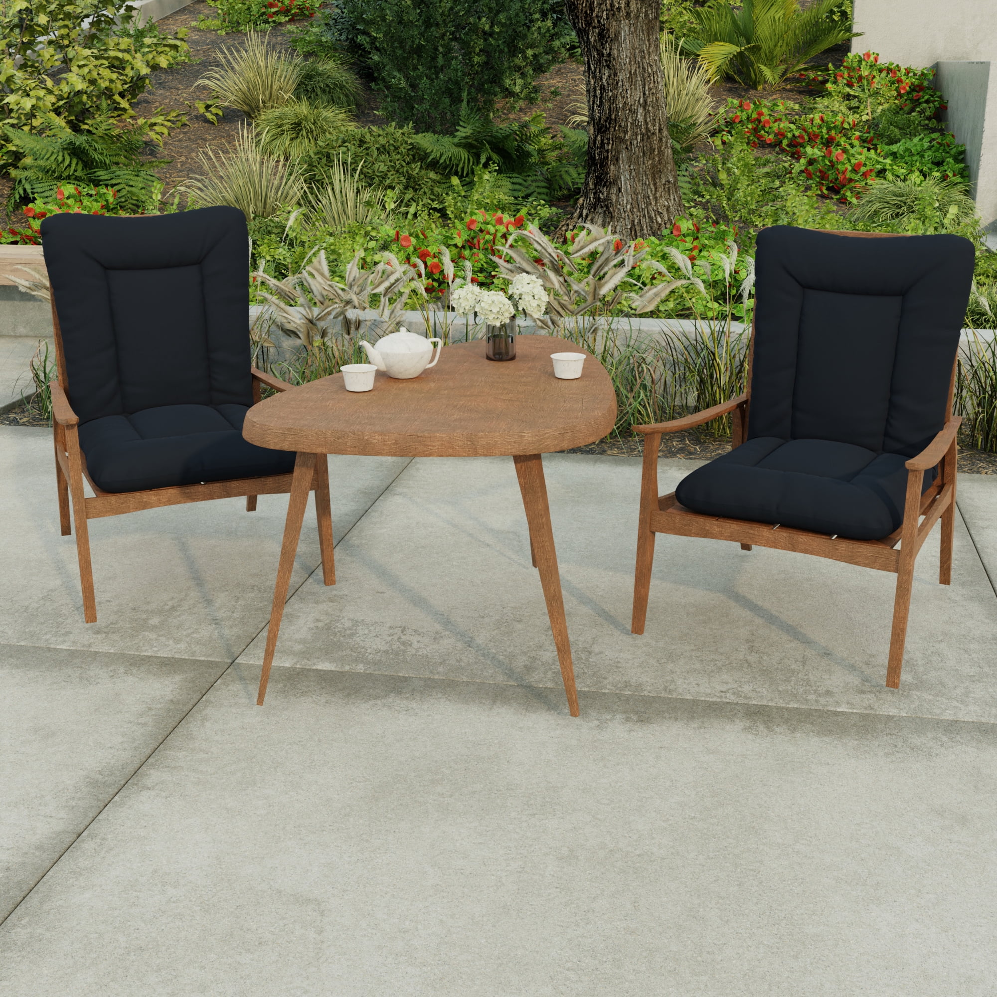 Jordan Manufacturing 38" x 21" Navy Solid Rectangular Outdoor Wrought Iron Chair Cushion with Ties and Hanger Loop