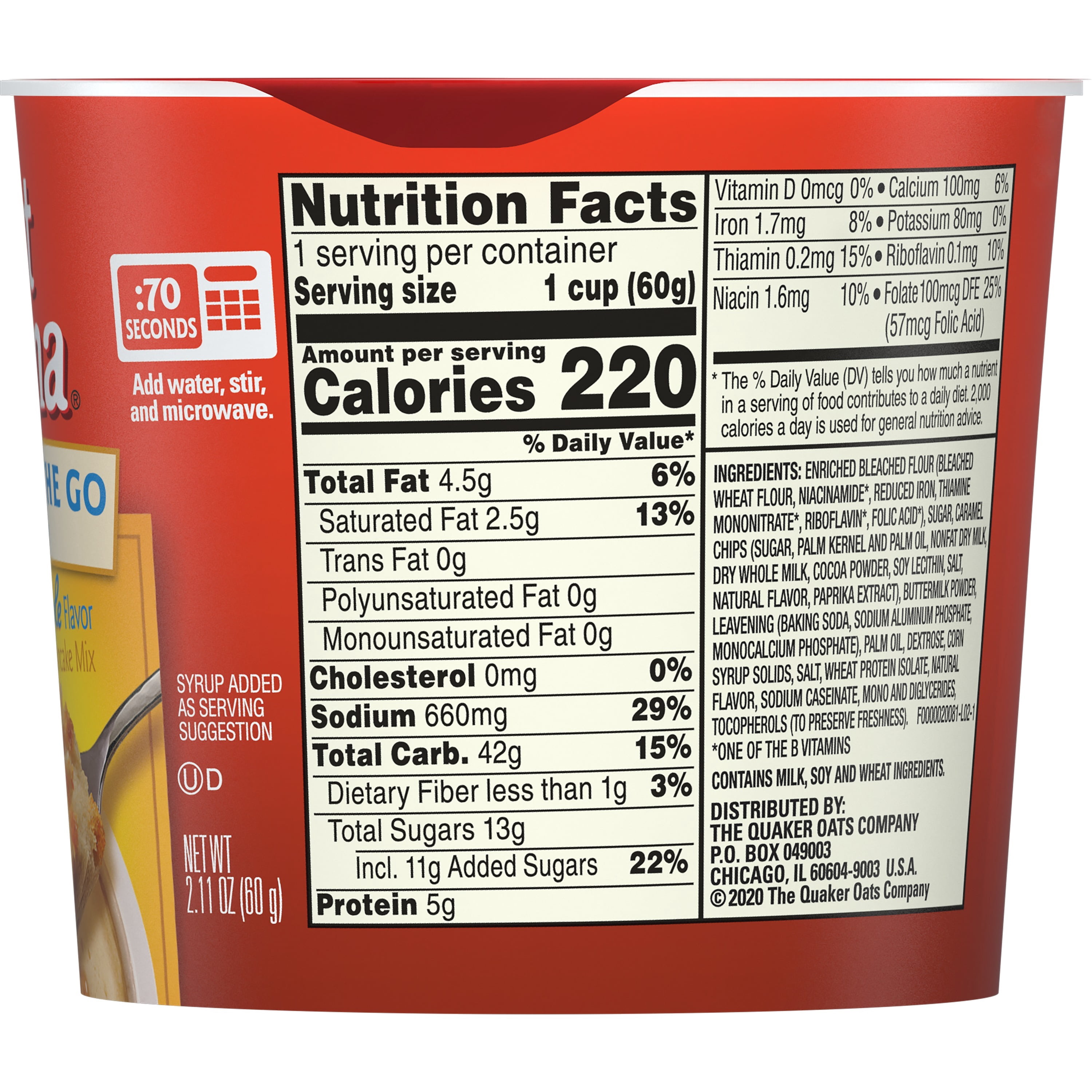 Aunt Jemima Buttermilk & Maple Pancake on The Go Cup, 2.11 oz Plastic Cup