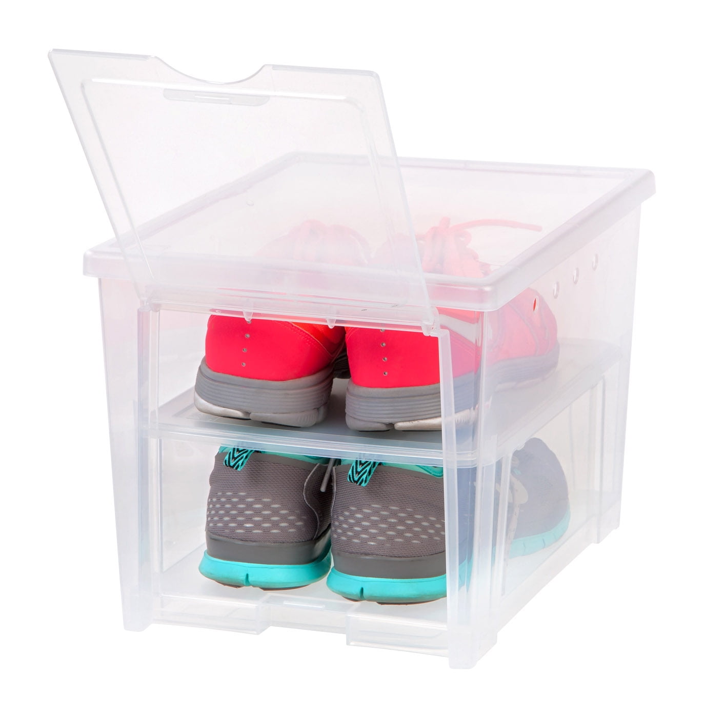 10x Ladies Shoe Box Plastic Storage Stacking Clear Boxes Transparent Unit W Lids 