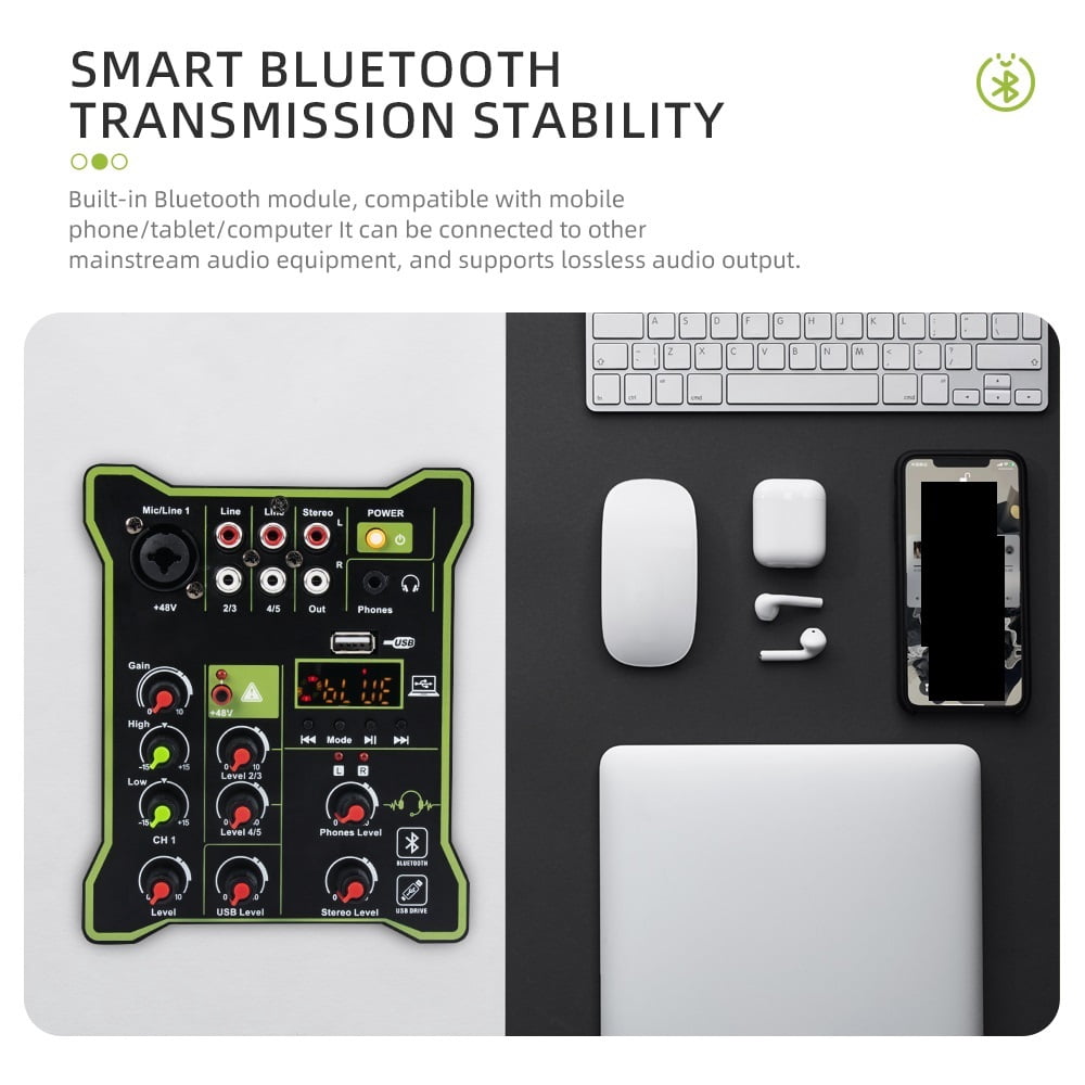 Professional 5 Channel Mixer USB Bluetooth Mixer High and Low DJ Multi-Function Mixer