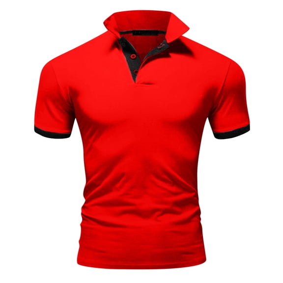 Mens Polo Shirt Short Sleeve Button Tee Shirt Lightweight Red T Shirt Men