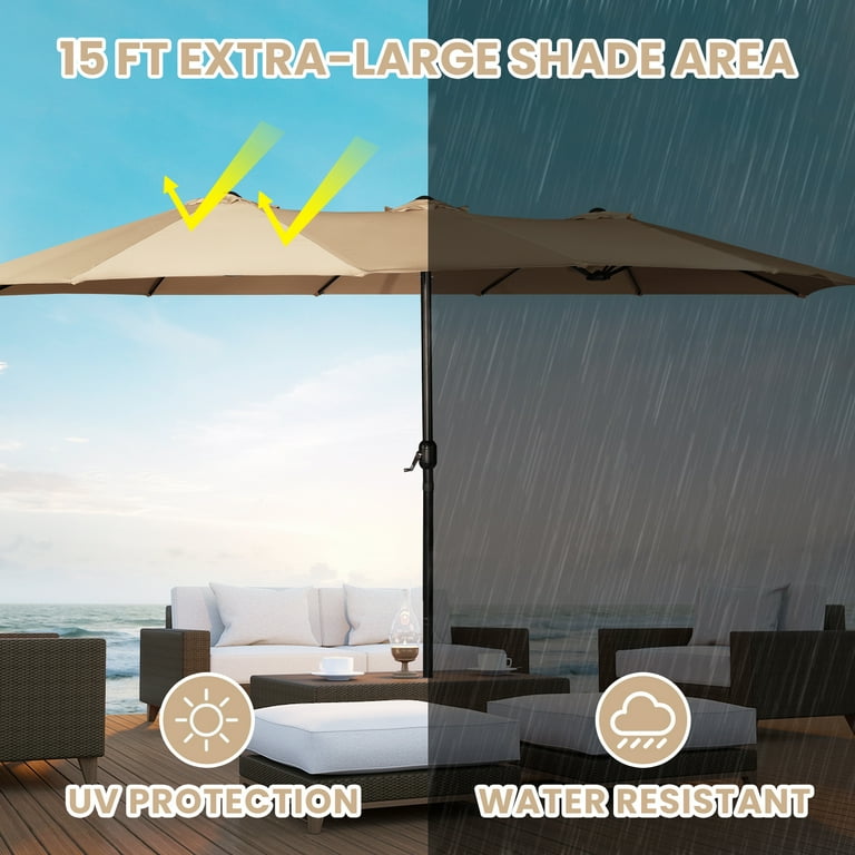 9 x15 patio umbrella Sun-Ray 15 ft. Steel Triple Canopy Patio Umbrella in Navy