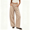 thumbnail image 4 of Lmnyox High Waist Pants for Women Wide Leg Lightweight Plaid Lounge Trousers Summer Travel Pants with Pockets, 4 of 8