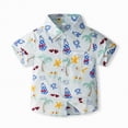 thumbnail image 5 of Kaprioy Boys Summer Outfits Short Sleeve Hawaii Coconut Tree Print Button Down Bow Tie T Shirt Top Solid Shorts Boys Party Holiday Gentleman Suit, 5 of 6