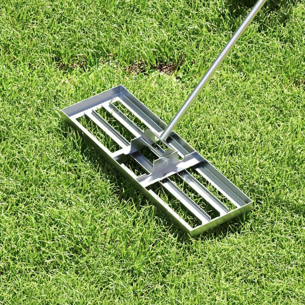 Yardi Yarda 30 x 10 Inch Lawn Leveling Rake, Lawn Care Tool with Ergonomic Handle for Outdoor as Yard, Silver