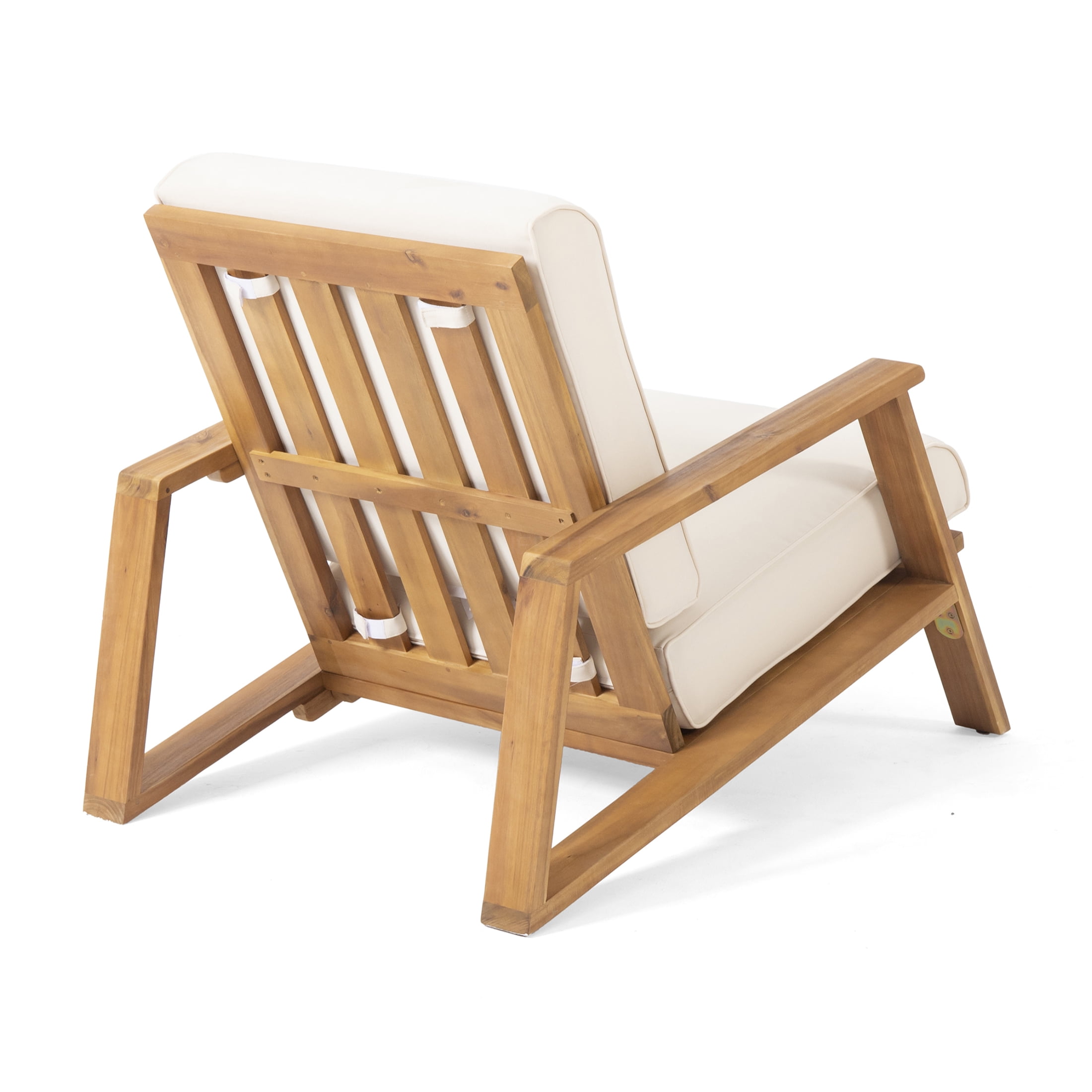 JERFIT Modern Acacia Wood Adirondack Chair with Cushion, Beige Outdoor Patio Club Chair for Garden, Poolside, Fire Pit, Weather-Resistant