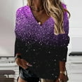 thumbnail image 2 of LEAVINGSUO Fall Winter V Neck Long Tops for Women, Womens Tops Clearance Fashion Women Casual Long Sleeve Printed V-Neck Blouse T-Shirt Ladies Tops, 2 of 5
