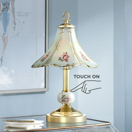 Regency Hill Flower 16" High Polished Brass Touch On-Off Table Lamp