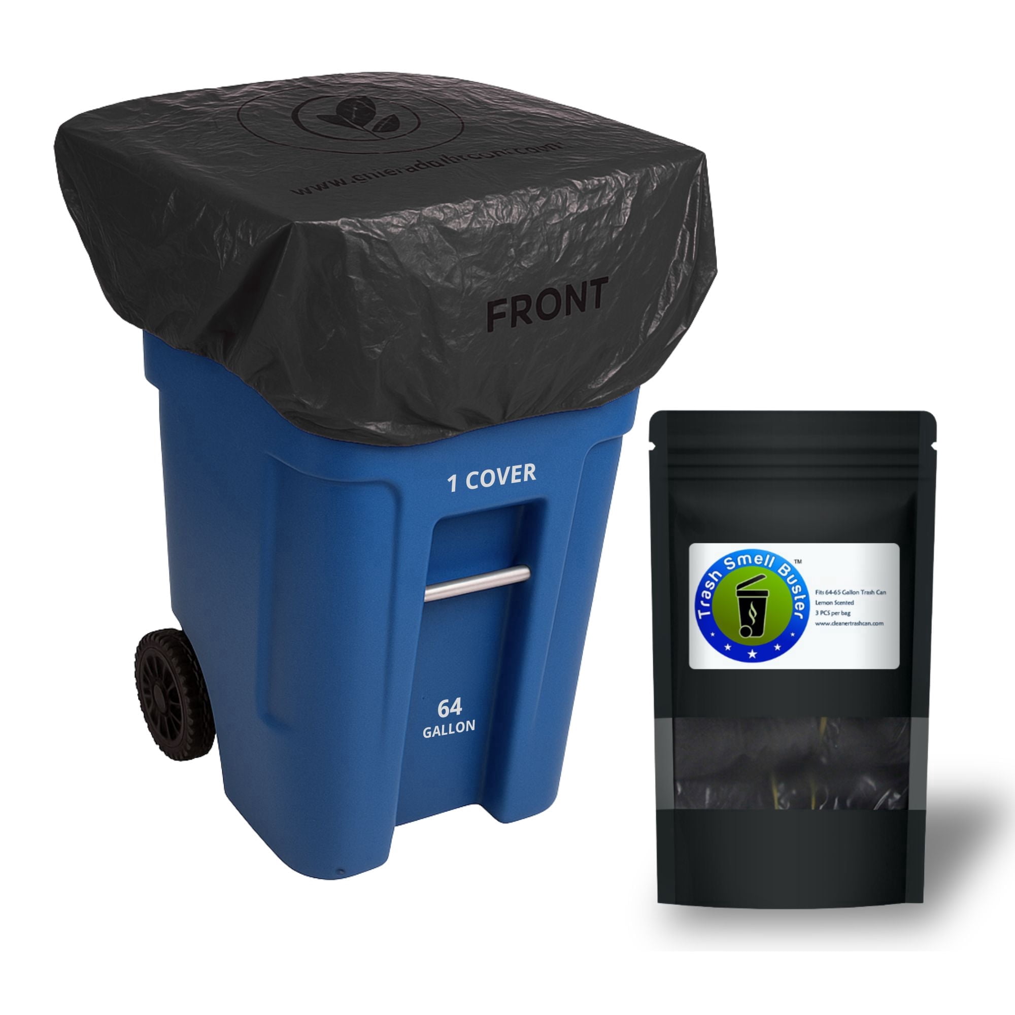 Trash Smell Buster, Outdoor Plastic Garbage Trash Can Covers, Contain Odors, Lemon Scent, 64 Gallon Trash Bin, 3 Covers