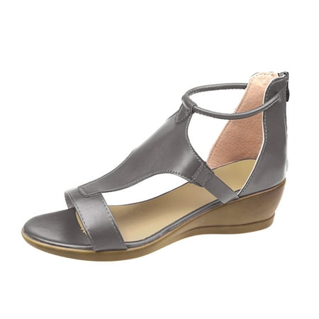 

OAVQHLG3B Women s Sandals on Clearance Summer Womens Open Toe Platform Casual Shoes Solid Color Zipper Wedges Sandals