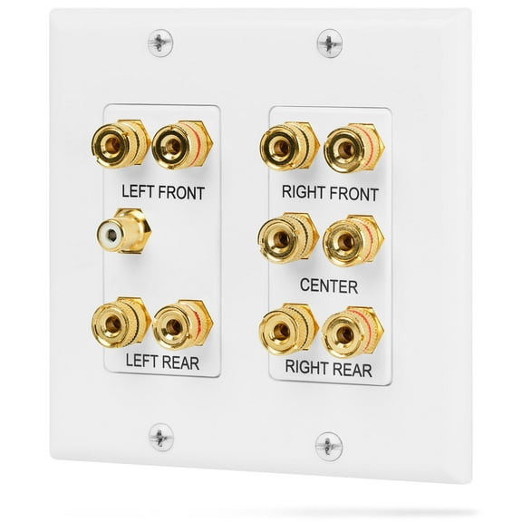 Fosmon 2-Gang 5.1 Surround Sound Wall Plate with Gold Plated 5-Pair Copper Binding Posts   1 RCA Jack