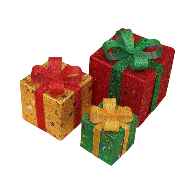 3 cajas de regalo navideñas iluminadas, caja de regalo decorativa con lazos. Estrella