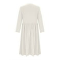 thumbnail image 5 of Plus Size Long Dresses for Spring Ladies Fashion Women Long Sleeve Button V-Neck Dress Solid Dresses Pocket Beige XXL, 5 of 7