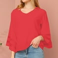 thumbnail image 2 of Bxsruta Blouse for Women, Women's V-Neck Split Casual Loose Cotton Linen 3/4 Sleeve Top/Shirt, Red 2XL, 2 of 8