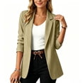 thumbnail image 3 of Women's Lightweight Blazer Open Front Textured Blazer Jacket Long Sleeve Work office Suit Coat with Pocket Fall Casual Outerwear Khaki, 3 of 6