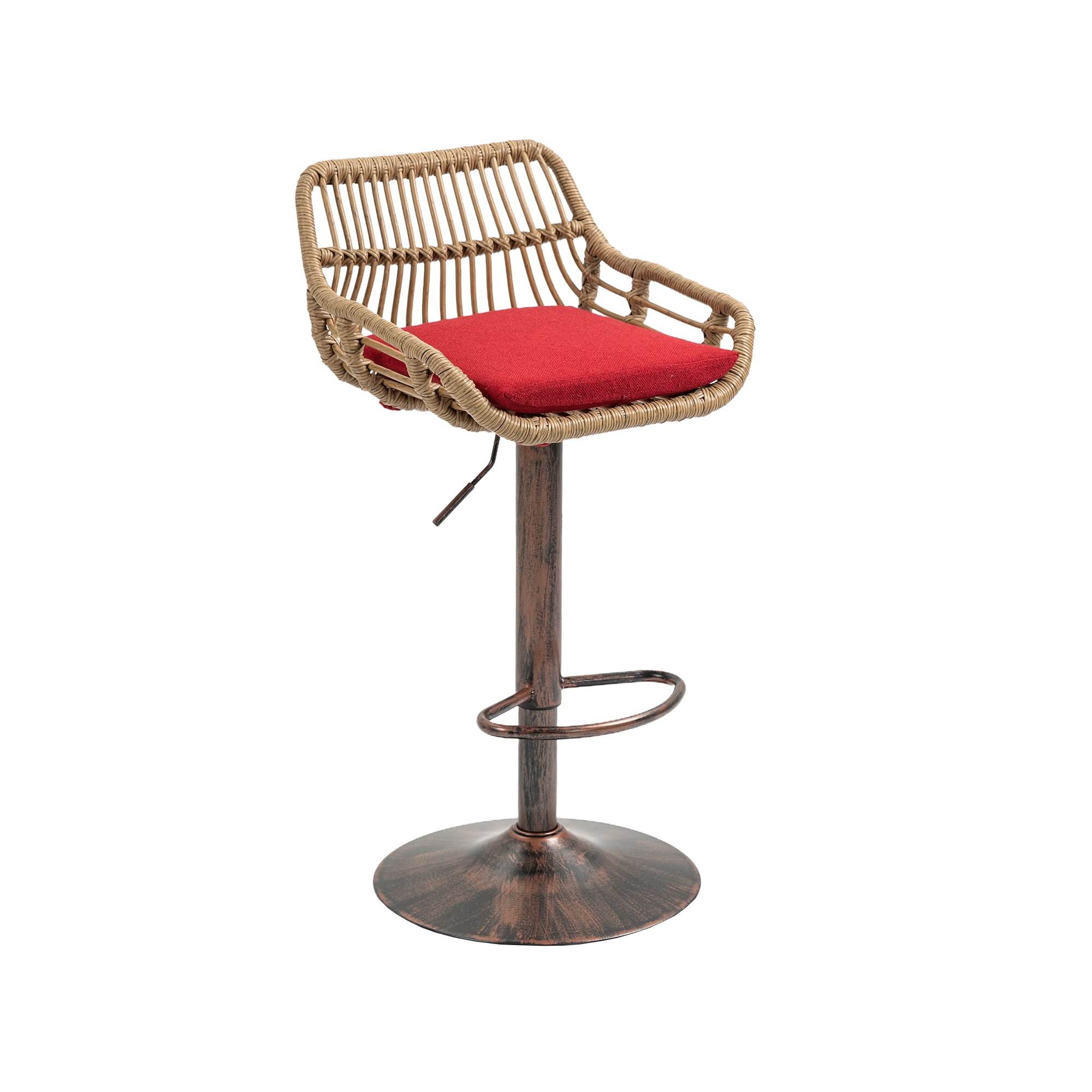 MAYEERTY Modern Swivel Bar Stools Set of 2 Adjustable Counter Height Chairs with Footrest for Kitchen, Dining Room (Red)