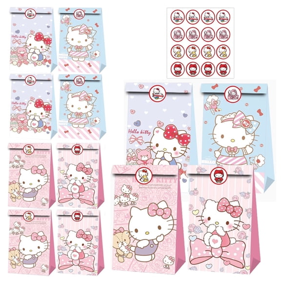 12 PCS Kitty Goodie Bags  Hello Kitty Gift Bags Kitty Cat Party Flavor Bags Candy Bags For Kids Birthday