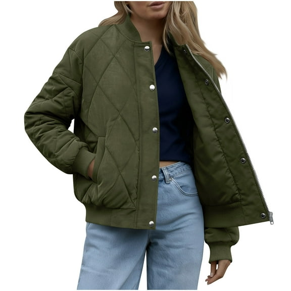 Yangnuo Womens Trendy Warm Lapel Buttoned Loose Quilted Jackets 2025 Winter Women's Casual Loose Zipper Pocket Long Sleeved Loose Jacket