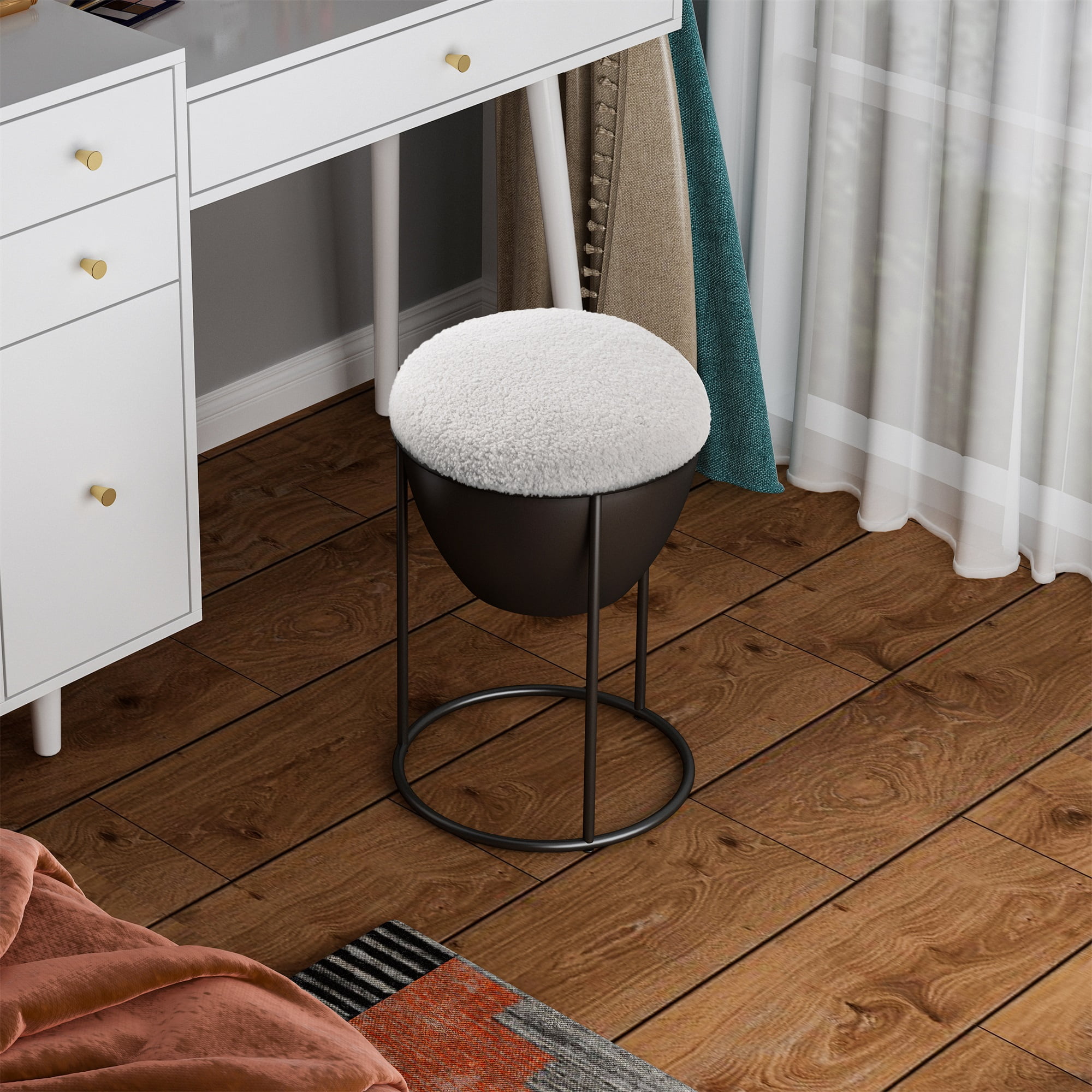 Resenkos Round Vanity Stool Chair for Makeup Room, Vanity Bench Foot Stools Ottoman with Metal Legs Resenkos Round Vanity Stool Chair for Makeup Room, Vanity Bench Foot Stools Ottoman with Metal Legs