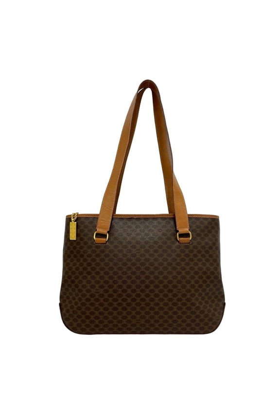 Pre-Owned CELINE Vintage Macadam Blazon Logo Pattern Leather Tote Bag Handbag Brown 16751