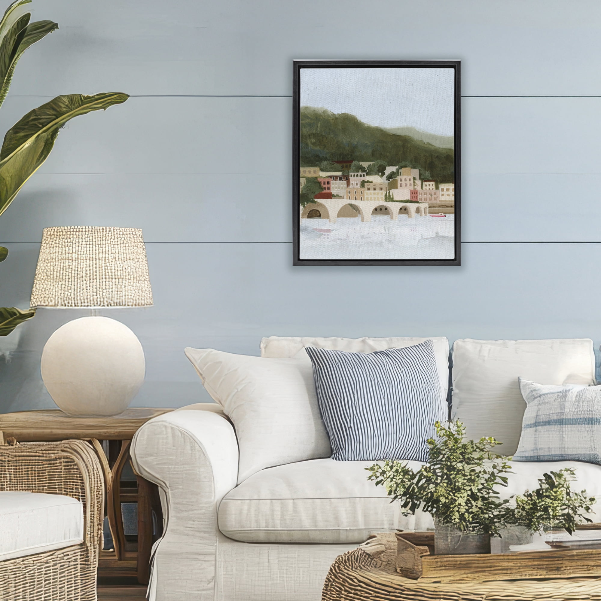 Stupell Industries Coastal Mountains By Sea Black Framed Floater Canvas Wall Art, design by Grace Popp
